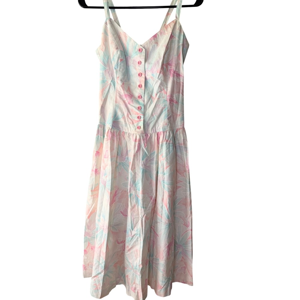 Petite Lanz Floral Cotton Lace Up Back Vintage Dress Size 8